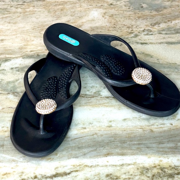 OKA b. Shoes Okab Rhinestone Black Flip Flop Sandals Ml Poshmark